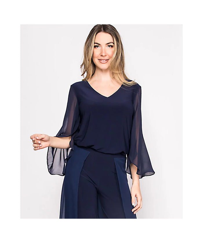 CHIFFON BUTTERFLY SLEEVE BLOUSE-NAVY-LAST TANGO