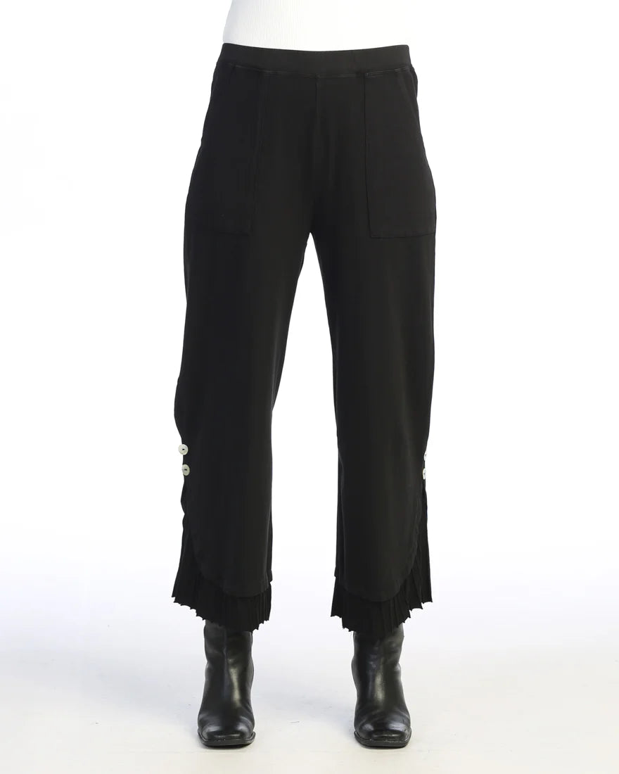 BUTTON ACCENT MINERAL WASH COTTON PANT-JET BLACK-JESS AND JANE