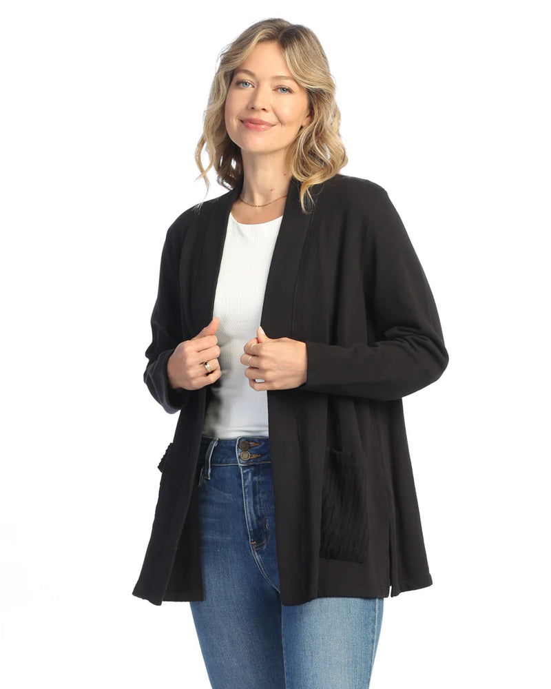 COTTON FLEECE KIMONO STYLE JACKET-JET BLACK-JESS AND JANE