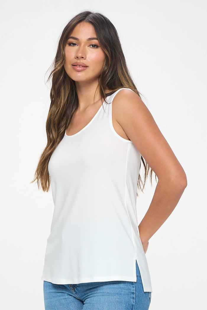 CUT AND SEW SCOOP NECK V BACK TANK-IVORY-LAST TANGO