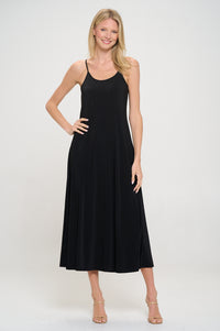 SPAGHETTI STRAP MAXI V-NECK DRESS-BLACK-LAST TANGO