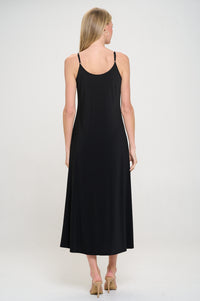 SPAGHETTI STRAP MAXI V-NECK DRESS-BLACK-LAST TANGO