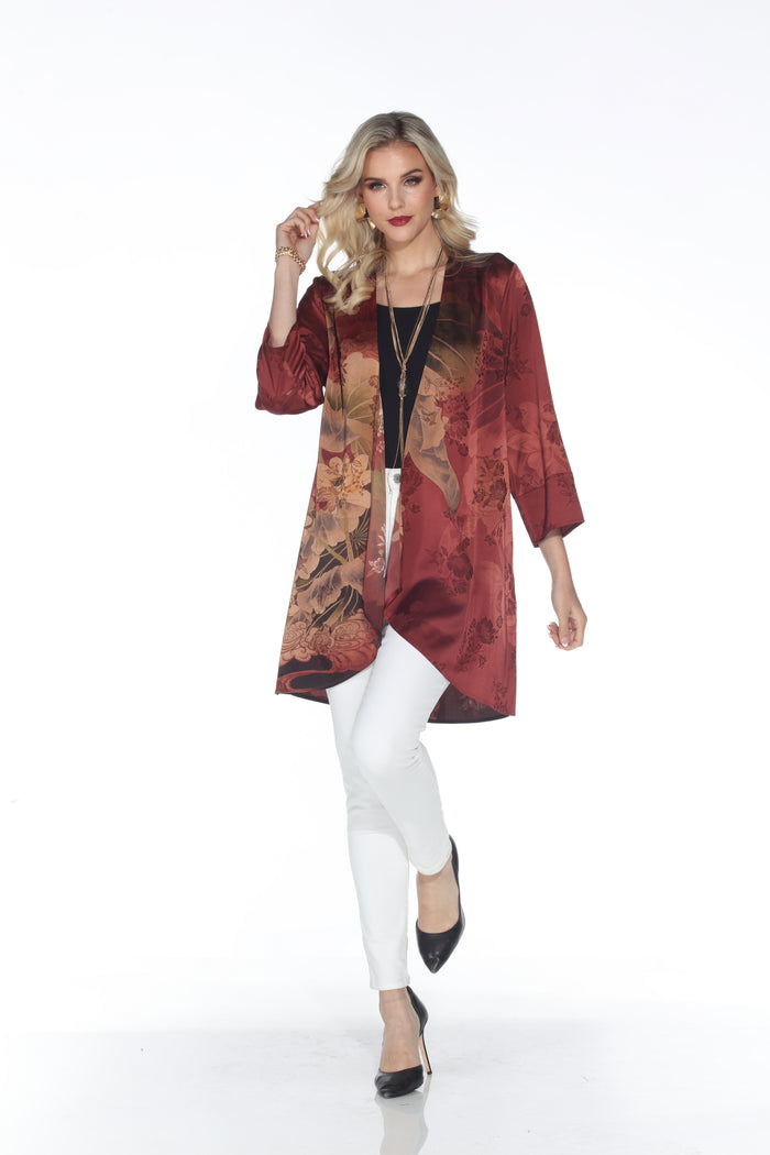 BURGUNDY GARDEN LONG SWING JACKET KIMONO-ARIS A