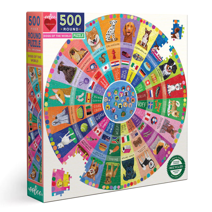 DOGS OF THE WORLD 500PC ROUND PUZZLE - EEBOO