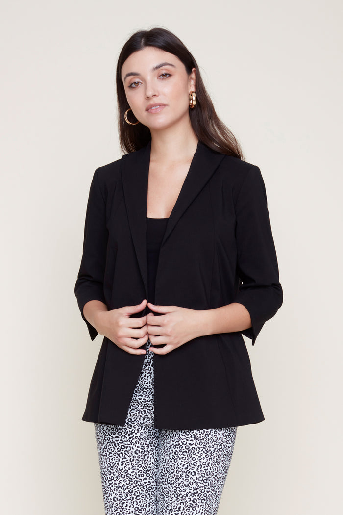 SWING 3/4 SLEEVE BLAZER-BLACK-RENUAR