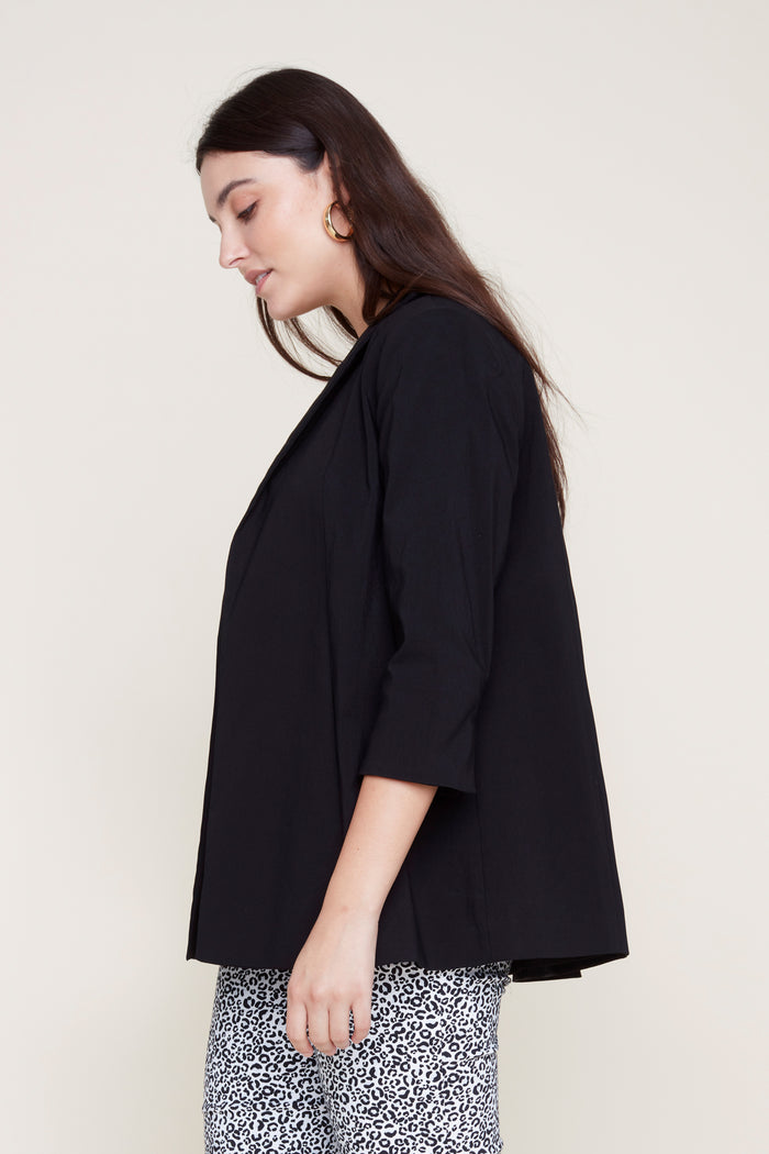 SWING 3/4 SLEEVE BLAZER-BLACK-RENUAR