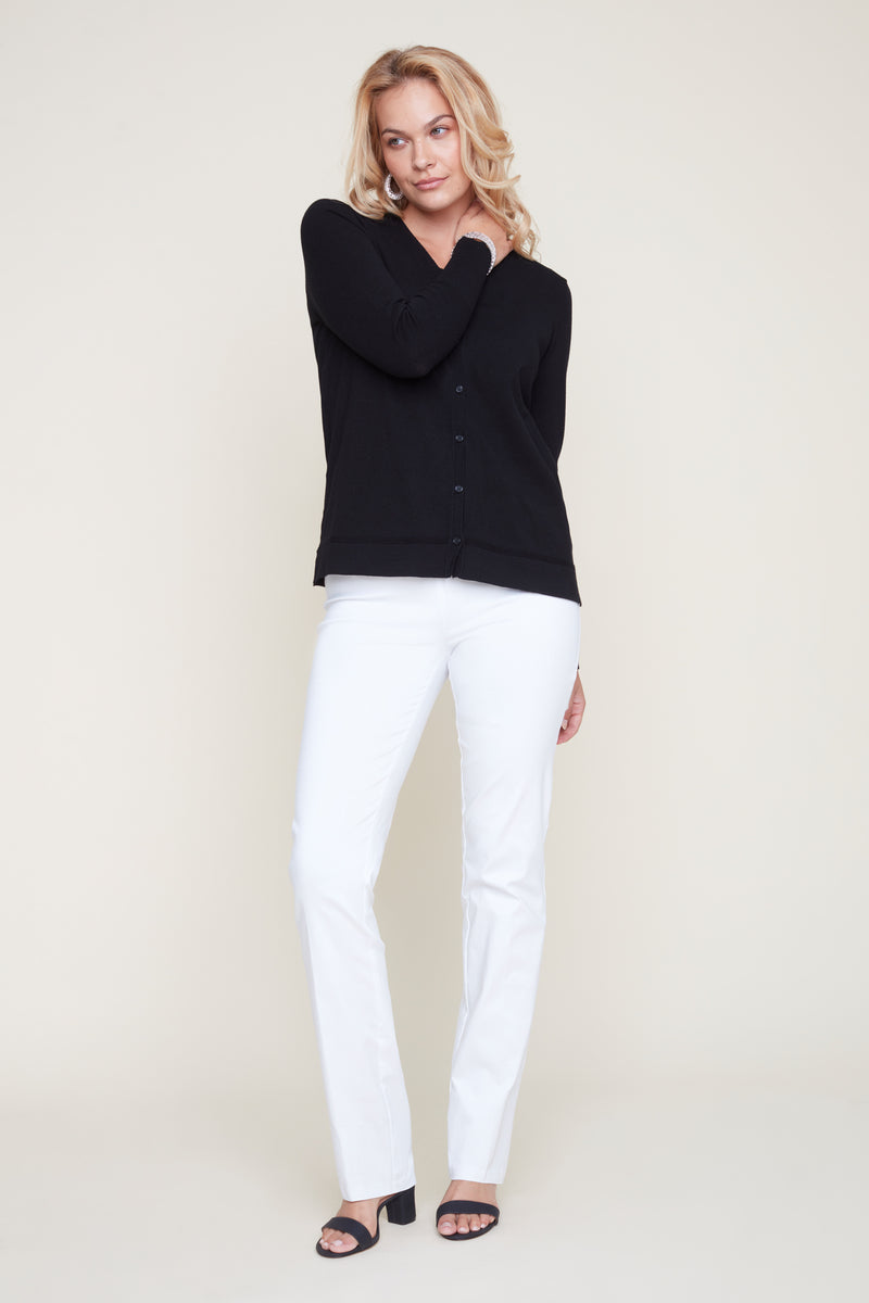 KNIT BUTTON SWEATER CARDIGAN-BLACK-RENUAR