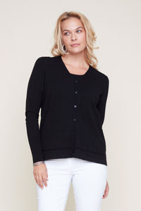 KNIT BUTTON SWEATER CARDIGAN-BLACK-RENUAR