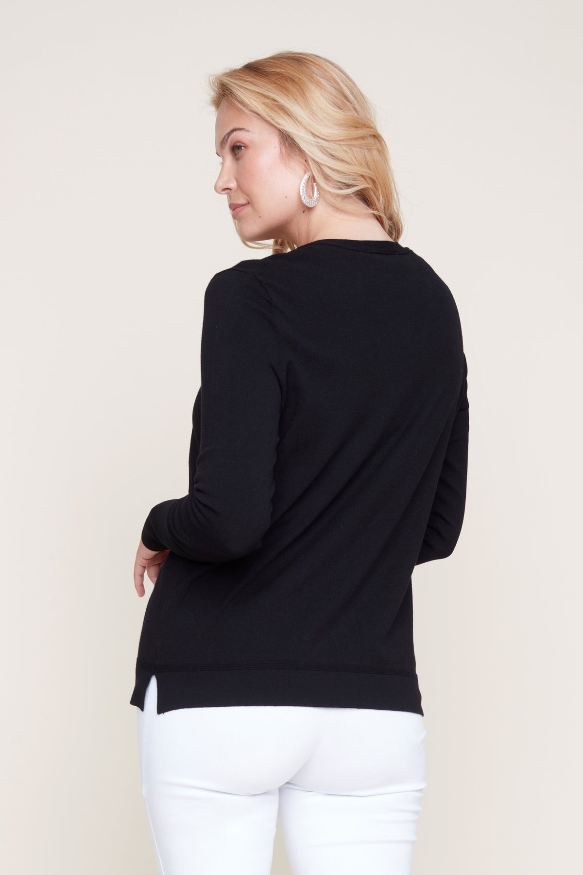 KNIT BUTTON SWEATER CARDIGAN-BLACK-RENUAR