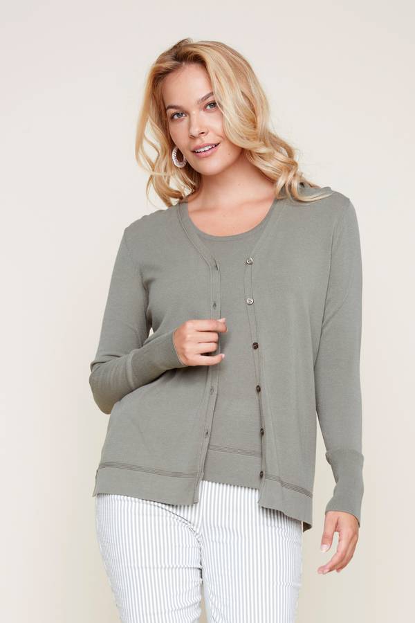 KNIT BUTTON SWEATER CARDIGAN-SAGE LEAF-RENUAR