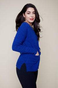 CREW NECK POCKET KNIT SWEATER-LAPIS-RENUAR