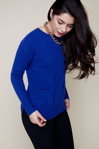 CREW NECK POCKET KNIT SWEATER-LAPIS-RENUAR