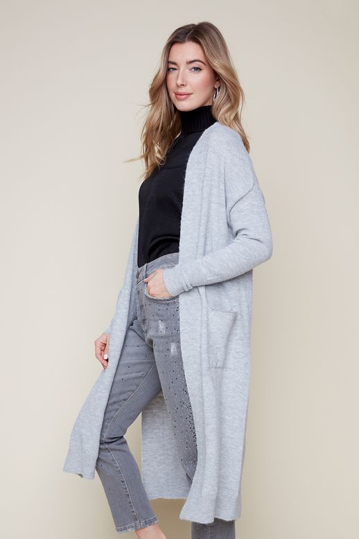 LONG SWEATER DUSTER-HEATHER GREY-RENUAR