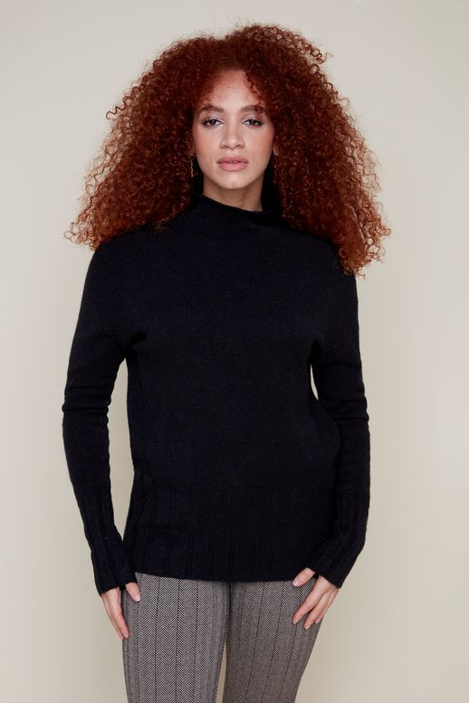 FUNNEL NECK SO SOFT KNIT SWEATER-BLACK-RENUAR