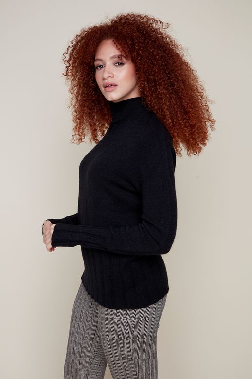 FUNNEL NECK SO SOFT KNIT SWEATER-BLACK-RENUAR