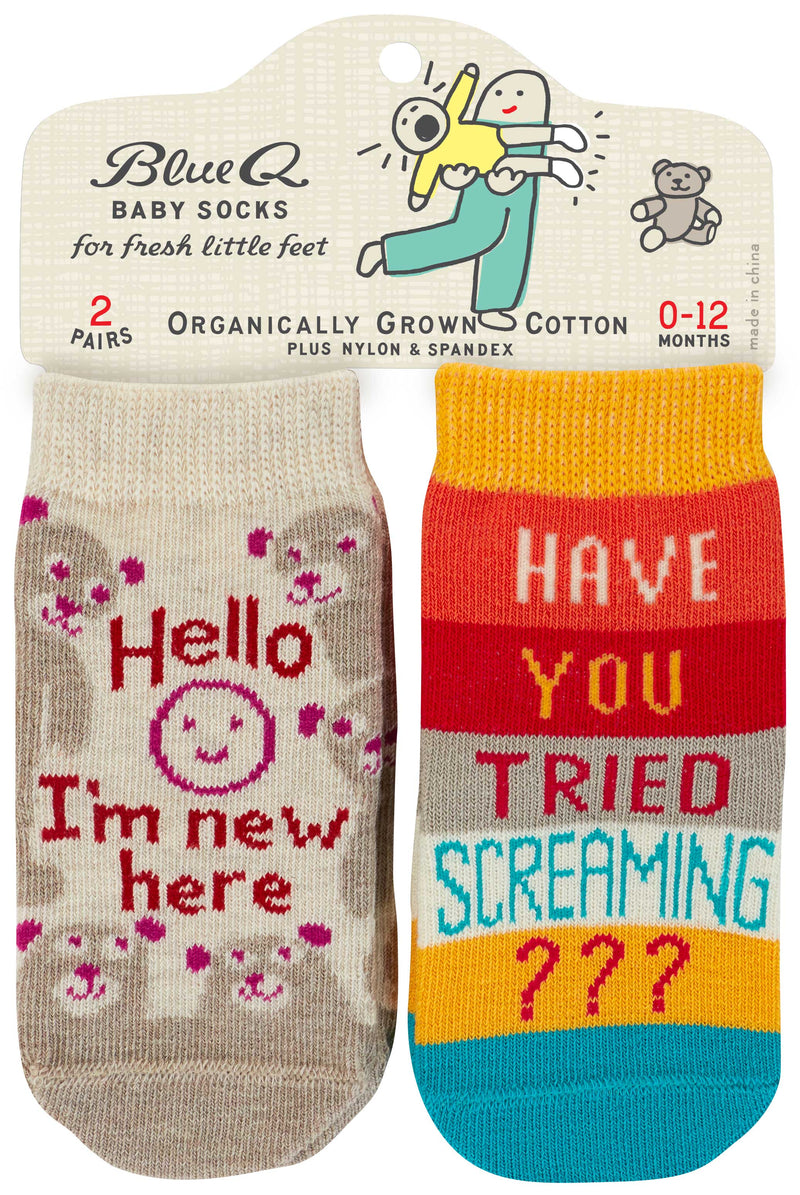 I'M NEW/SCREAMING BABY SOCKS-BLUE Q