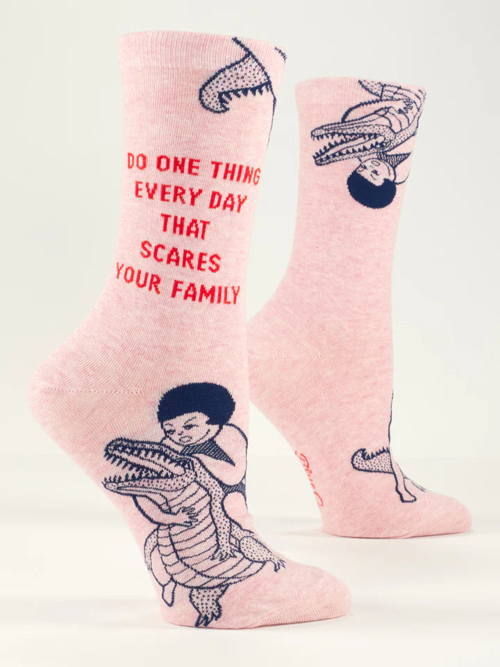 SCARES YOUR FAMILY WOMENS' CREW SOCKS-BLUE Q