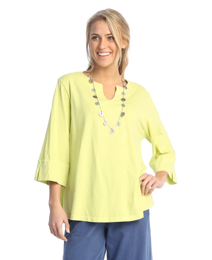 NOTCH V-NECK COTTON TEE-KIWI-WEEKEND BY JESS AND JANE