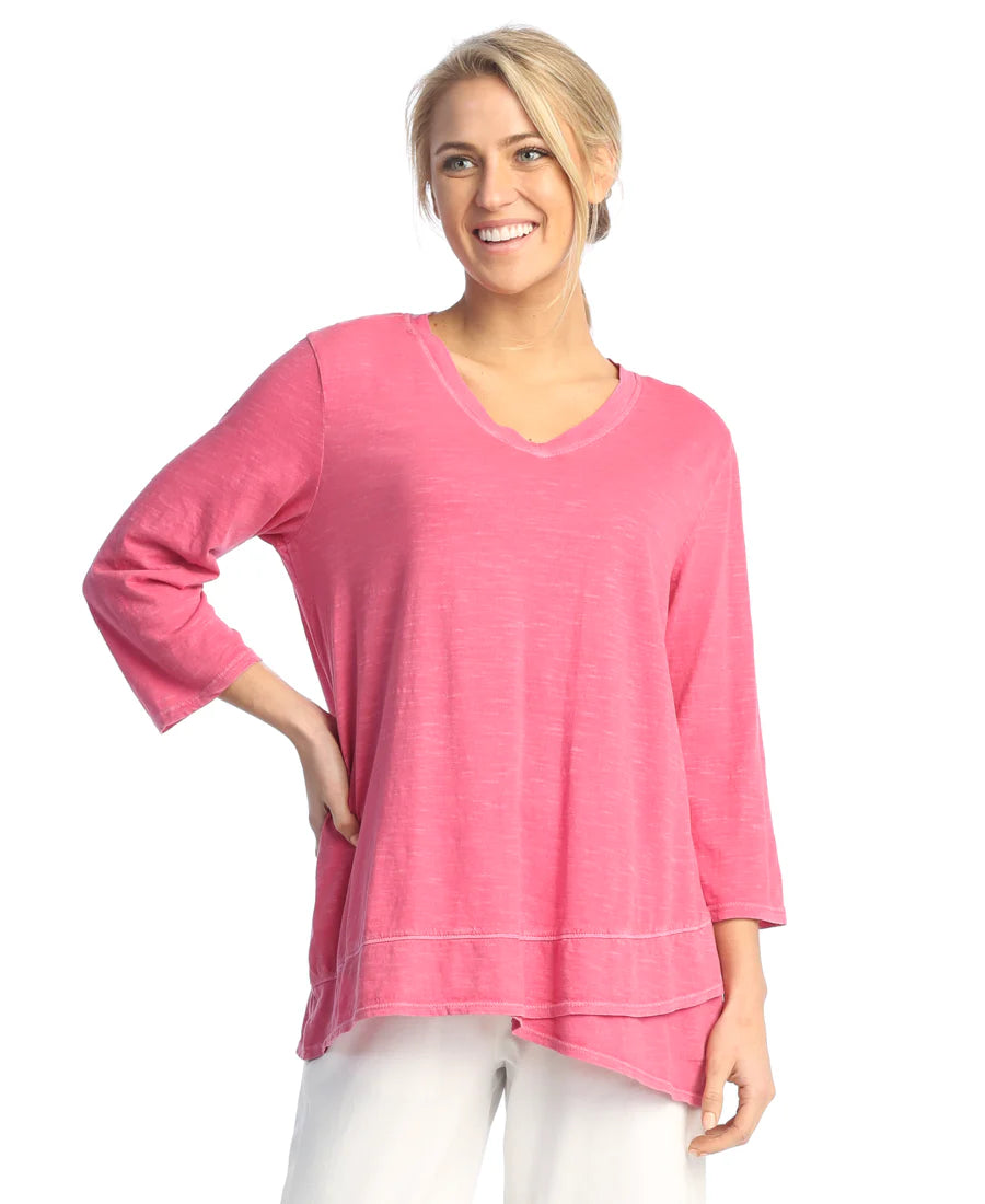 V-NECK TULIP HEM TOP-FUSCHIA PURPLE-WEEKEND BY JESS AND JANE