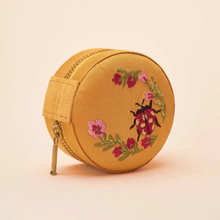 LADYBIRD IN MUSTARD MINI ROUND JEWELRY BOX-POWDER