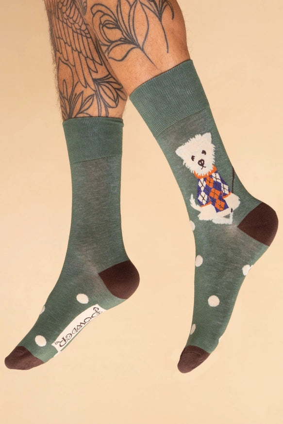 GOLFING WESTIE MEN'S SOCKS-POWDER