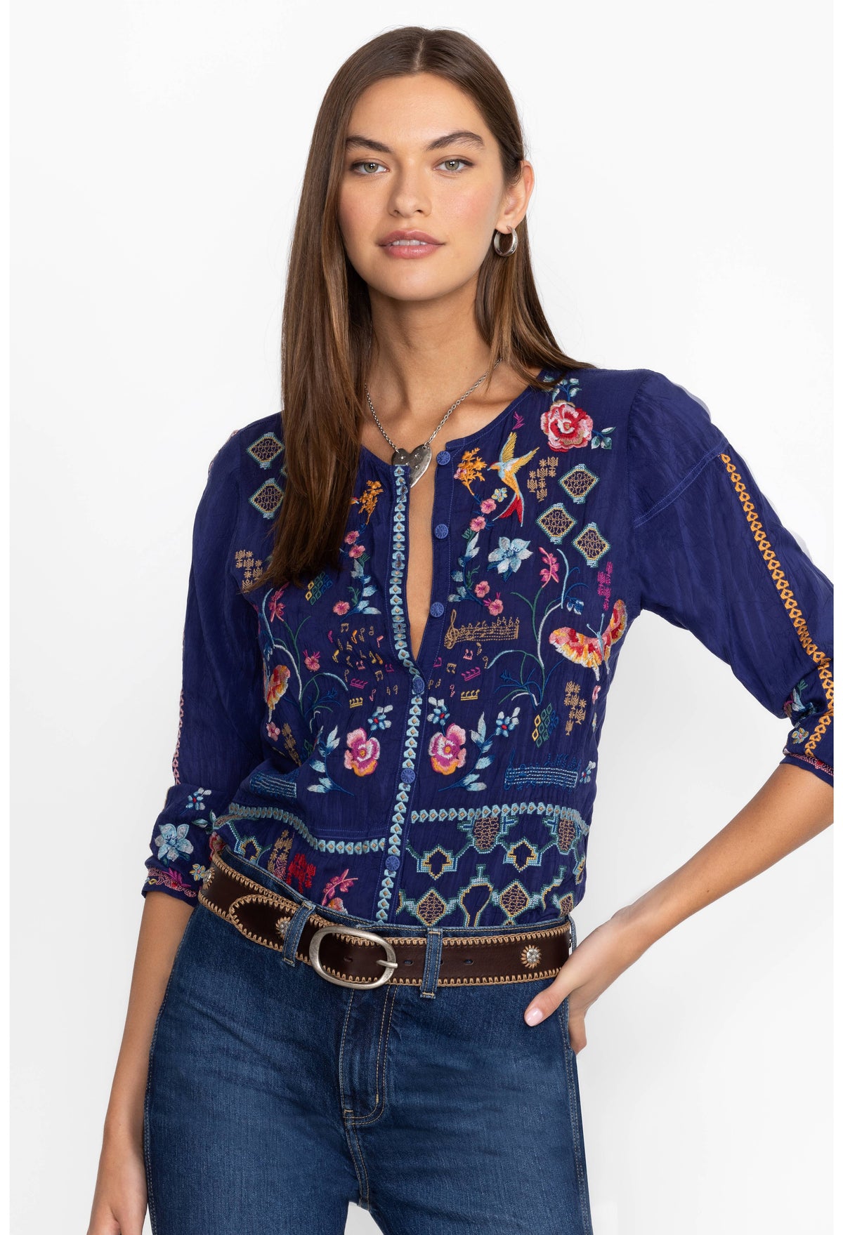 PRIMAVERA CATINA BLOUSE-BEACON BLUE-JOHNNY WAS