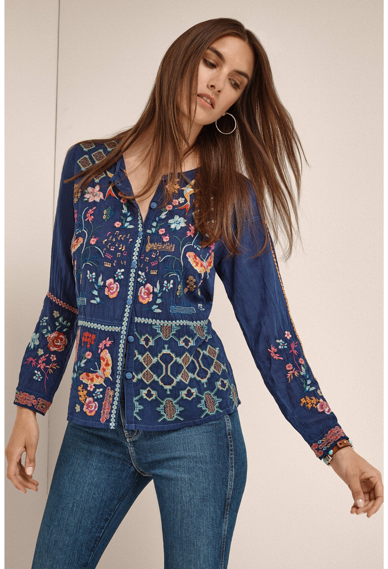 PRIMAVERA CATINA BLOUSE-BEACON BLUE-JOHNNY WAS