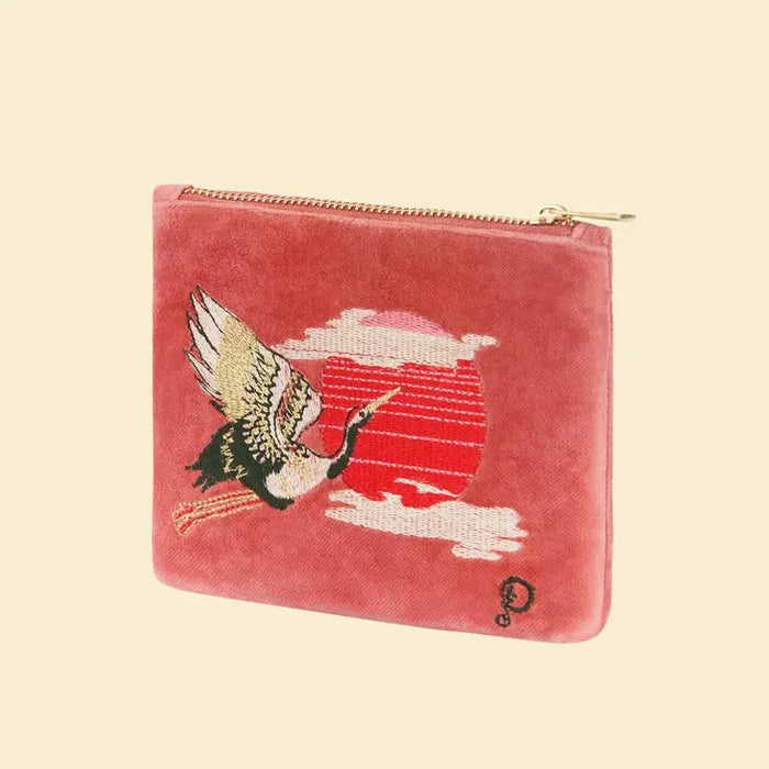 CRANE AT SUNRISE PETAL VELVET MINI POUCH-POWDER