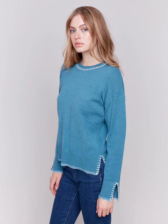 BLANKET STITCH SWEATER-PEACOCK-CHARLIE B