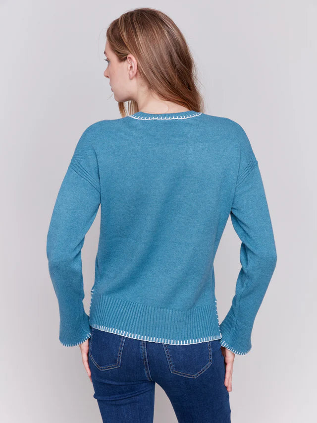 BLANKET STITCH SWEATER-PEACOCK-CHARLIE B