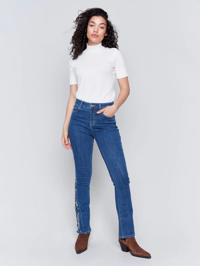 EMBROIDERED INSERT BOOTCUT JEAN-INDIGO-CHARLIE B