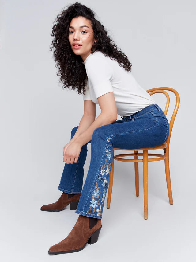 EMBROIDERED INSERT BOOTCUT JEAN-INDIGO-CHARLIE B