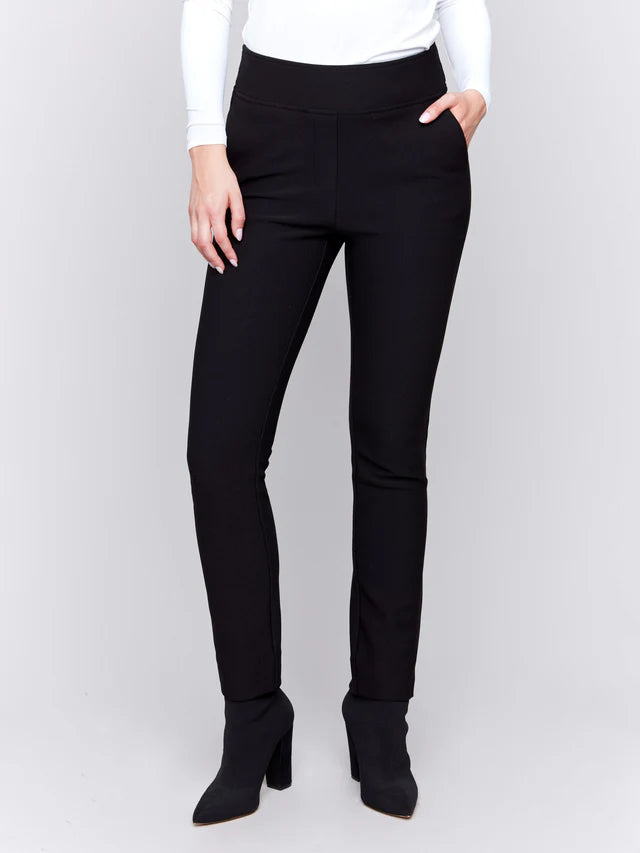 CREPE SLIM FIT PANT-BLACK-CHARLIE B