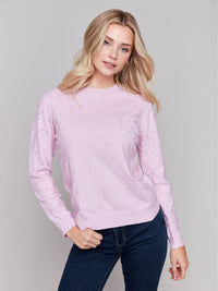 SOUTACHE EMBROIDERED CREW NECK PLUSH SWEATER-CHARLIE B