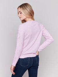 SOUTACHE EMBROIDERED CREW NECK PLUSH SWEATER-CHARLIE B