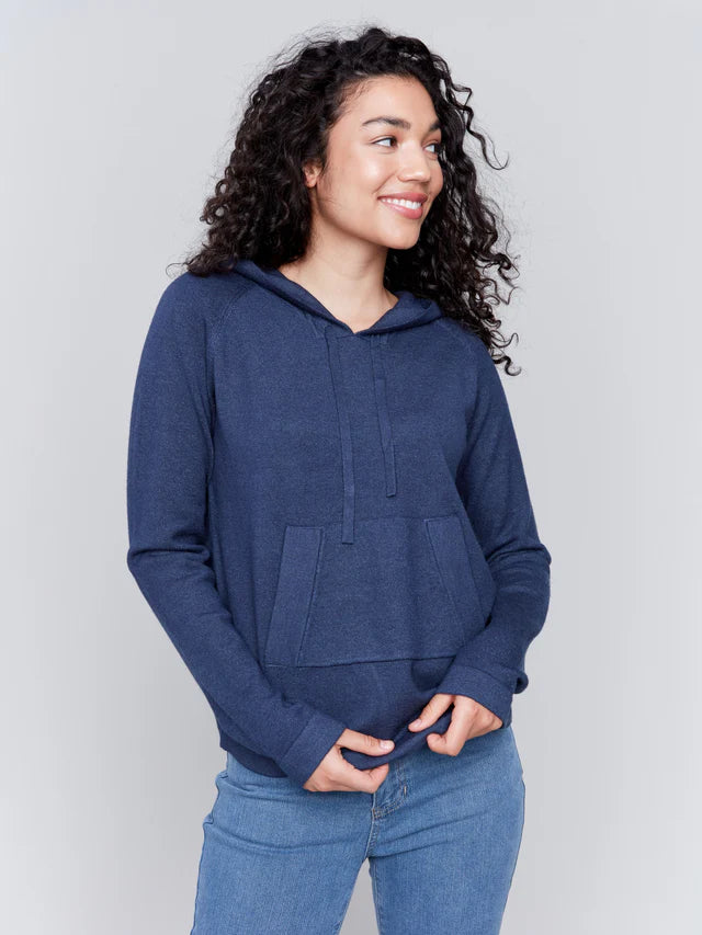 PLUSH RAGLAN SLEEVE HOODIE SWEATER-DENIM-CHARLIE B