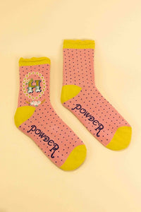 A-Z ALPHABET MONOGRAM LETTER ANKLE SOCKS-POWDER