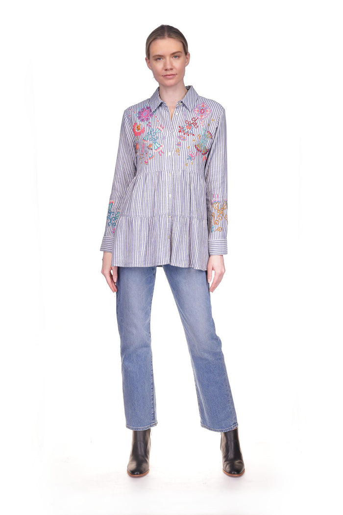 ALESA TIERED SHIRT TUNIC-FADED DENIM-JOHNNY WAS