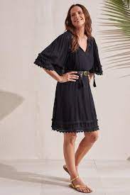 LINED FLOWY W/TASSEL AND TRIM DRESS-TRIBAL