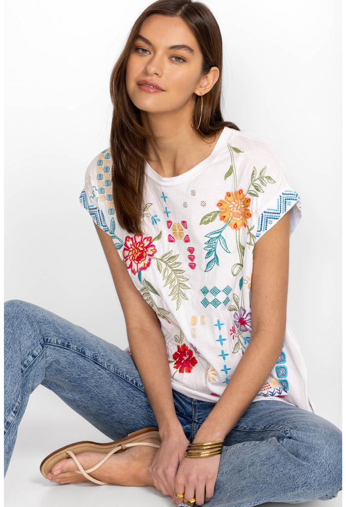 KATIE RELAXED DRAPE TEE-WHITE-JOHNNY WAS