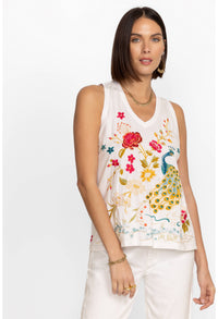 CELINA RAW EDGE V-NECK TANK-WHITE-JOHNNY WAS