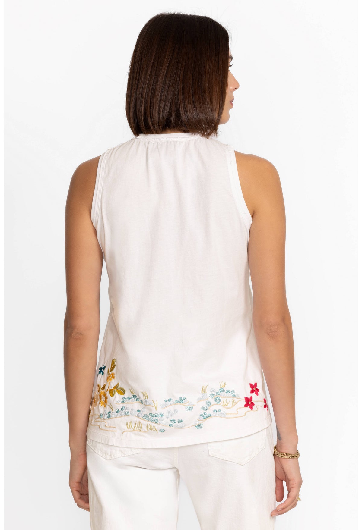 CELINA RAW EDGE V-NECK TANK-WHITE-JOHNNY WAS