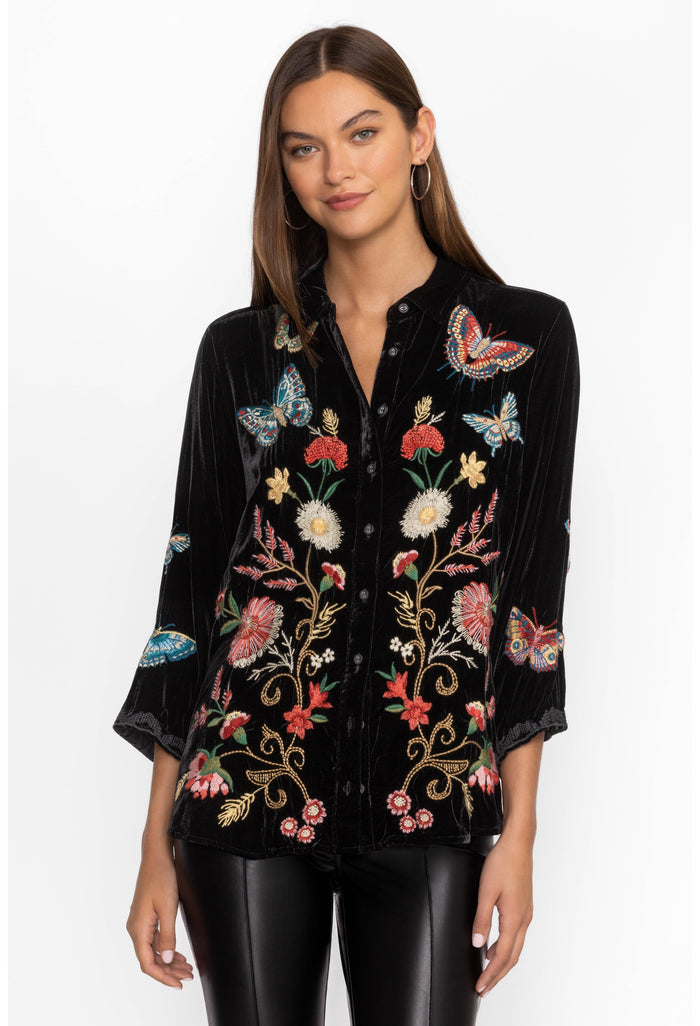 LUCIANA VELVET KIMONO SHIRT-JOHNNY WAS