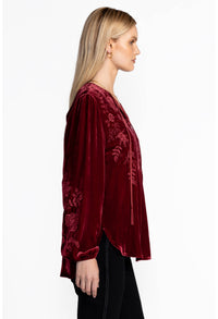 NYOMI CURVED HEM PRAIRIE BLOUSE-RICH RED-JOHNNY WAS