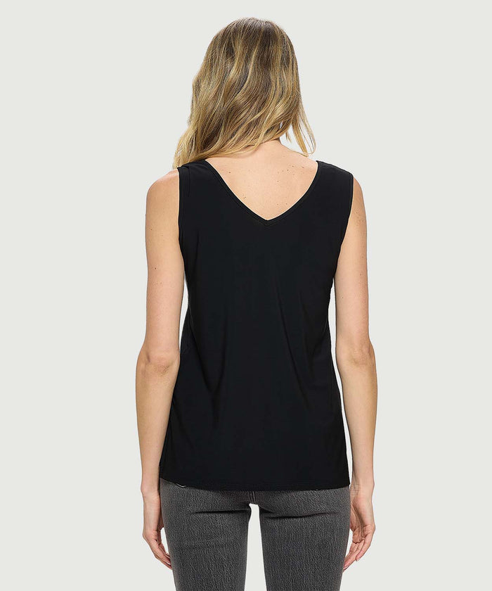 CUT AND SEW SCOOP NECK V BACK TANK-BLACK-LAST TANGO