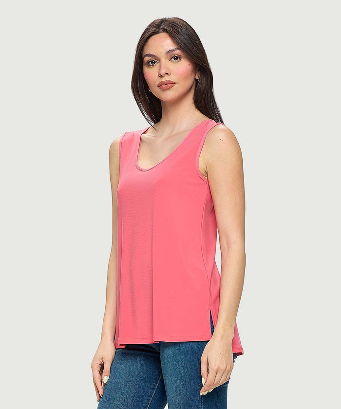 CUT AND SEW SCOOP NECK V BACK TANK-CORAL-LAST TANGO