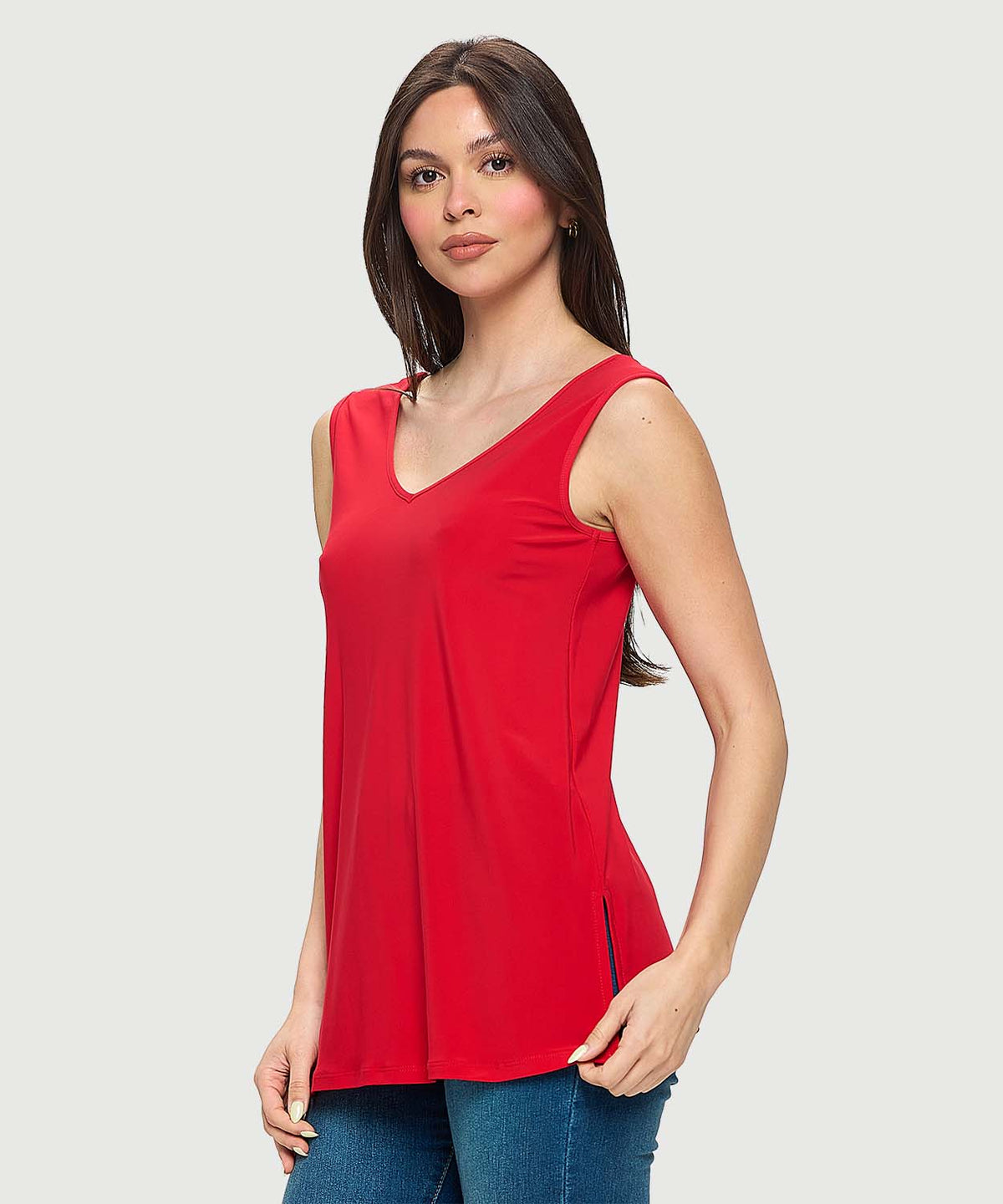 CUT AND SEW SCOOP NECK V BACK TANK-RED-LAST TANGO