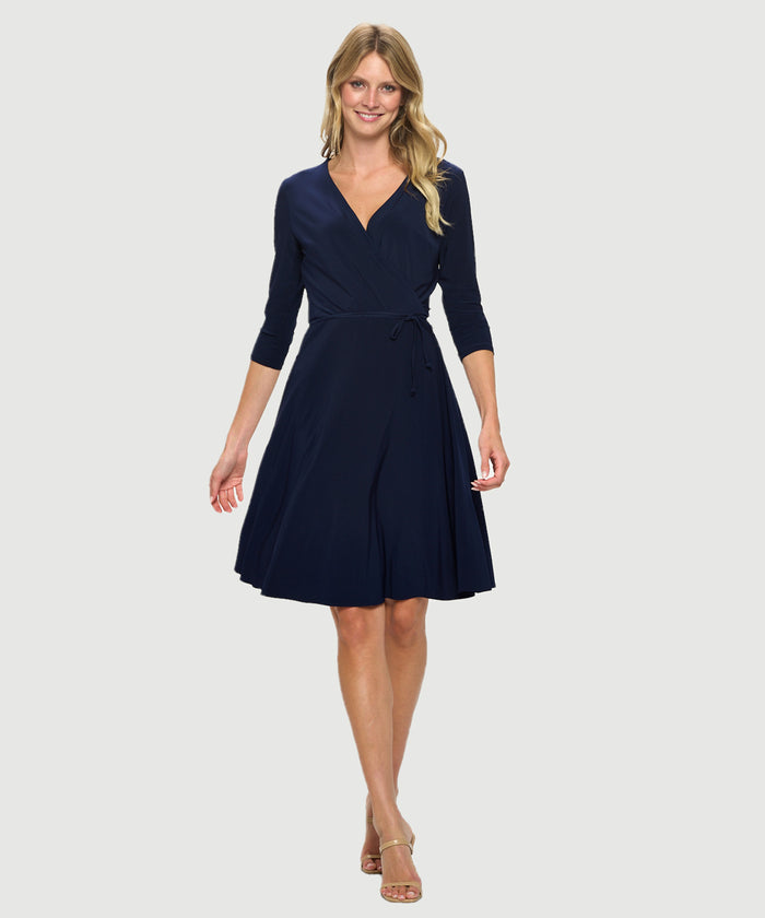 V-NECK FAUX WRAP DRESS-NAVY-LAST TANGO