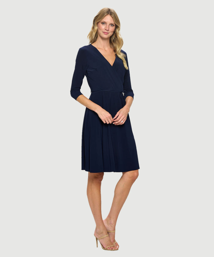 V-NECK FAUX WRAP DRESS-NAVY-LAST TANGO