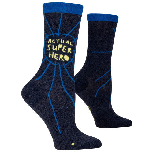 ACTUAL SUPERHERO WOMENS' CREW SOCKS - BLUE Q